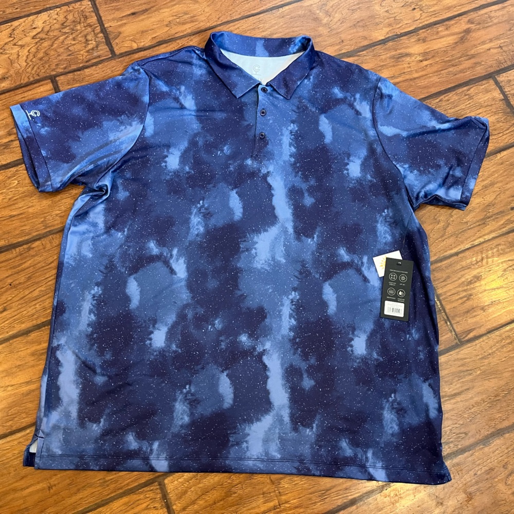 Caddy Cart polo shirt mens 1XLT blue cloud golf performance wicking UPF 50 NWT